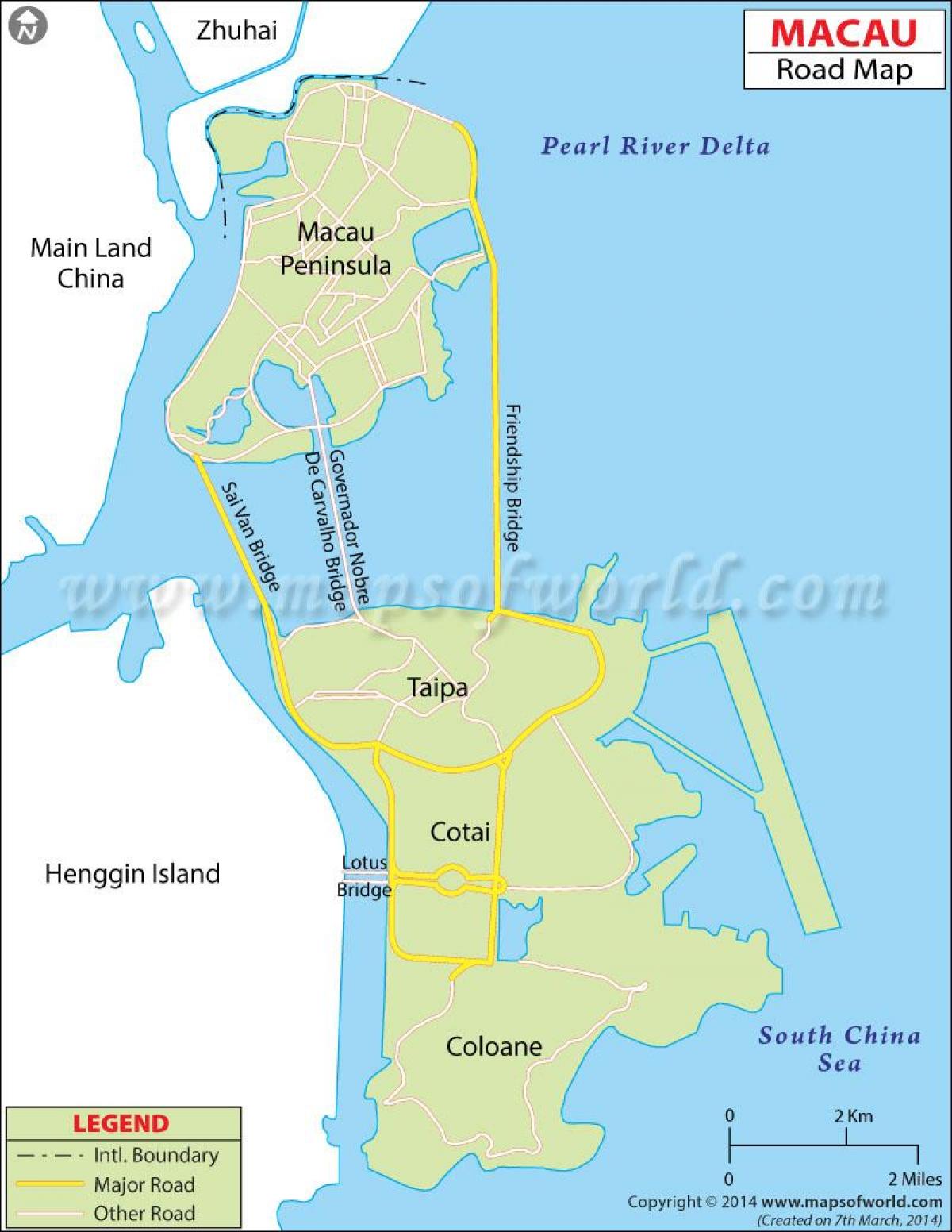 Carte de la péninsule de macao